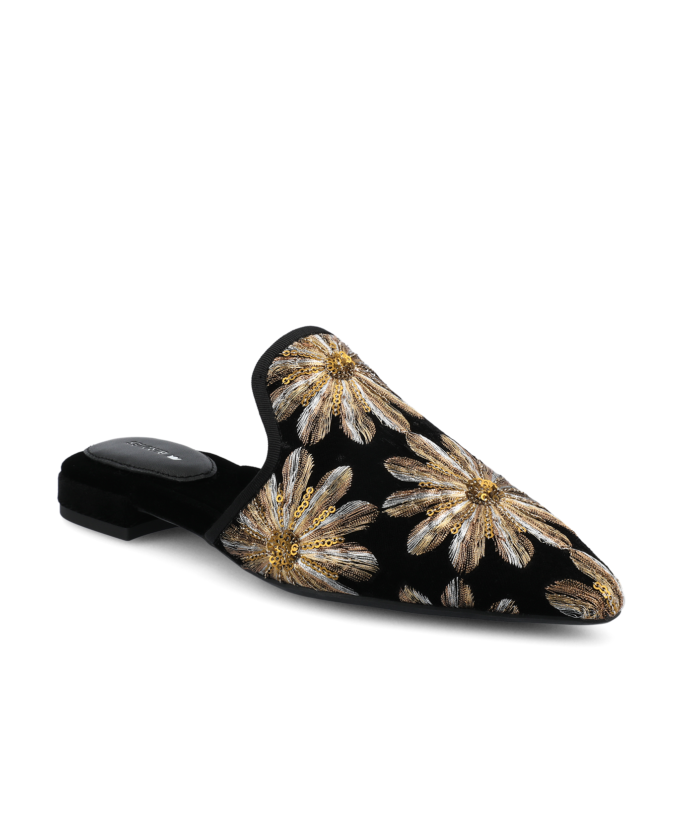 The Goldfinch 15 Mule - Black Gold Starburst Velvet